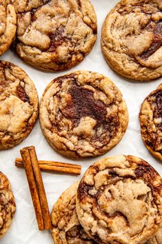 chocolate chip cookies with cinnamon sticks on top