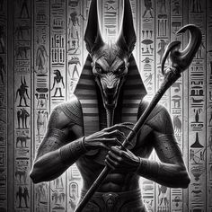 the egyptian god anub is depicted in this black and white photo