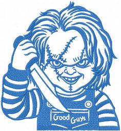 a drawing of a creepy clown holding a knife in his right hand with the words good guys on it