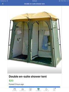 a screen shot of a tent with the words double en suite shower tent $ 30