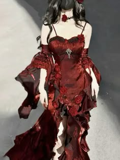 Elegant Burgundy Dress, White And Red Dress Outfit, Red Big Dress, Dresses Types Chart Style, Spider Lily Dress, Dress Formal Aesthetic, Fashion Styles Types Inspiration, Ball Dresses Aesthetic, Red Formal Outfit