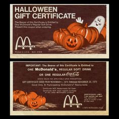 two coupons for mcdonald's halloween gift certificate