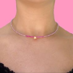 Handmade With Love!! Pink Choker-Style Necklace With Gold Star. A Portion Of The Proceeds Will Be Donated!! #Donate #Handmade #Necklace Dainty Pink Beaded Necklaces For Gifts, Dainty Pink Beaded Necklaces With Heart Beads, Dainty Pink Beaded Necklace For Gift, Dainty Pink Beaded Necklace With Heart Beads, Trendy Handmade Star-shaped Necklaces, Handmade Trendy Star Necklaces, Trendy Handmade Star Necklaces, Trendy Handmade Star-shaped Necklace, Trendy Handmade Pink Beaded Necklaces