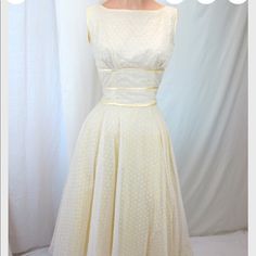 Soft Yellow, Beautiful Vintage Day Dress. Used For Derby. Matching Hat Available. Perfect Condition. Spring Wedding Vintage Dress Lined, Spring Wedding Vintage Lined Dress, A-line Lined Wedding Dresses, Lined Fit And Flare Dress For Wedding, Wedding Fit And Flare Lined Dress, Vintage Day Dress, Dancing Dress, Swing Dancing, Soft Gamine