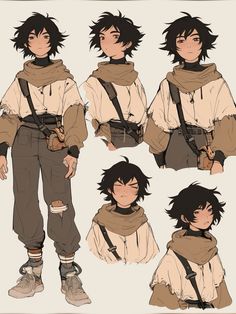 an anime character with different poses and hair