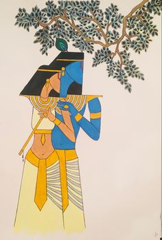 an egyptian scene with a man playing the flute