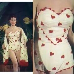 Vintage Valentines Outfits, Love Core Fashion, Heart Bathing Suit, Cute Coquette Bathing Suits, Coquette Bathing Suit Aesthetic, Coquette Swimwear, Couqutte Swimsuit, Vintage Pinup, 1950s Fashion