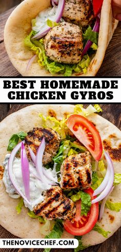 the best homemade chicken gyros with lettuce, tomatoes and onions are ready to be eaten