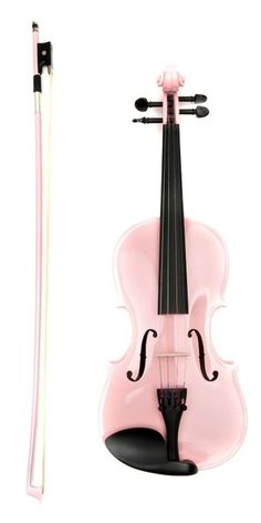 the pink violin is next to an instrument