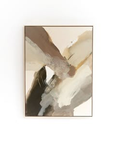 an abstract painting on a white wall with brown and beige colors in the middle,