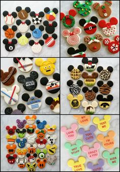 mickey mouse cookies are arranged in different ways