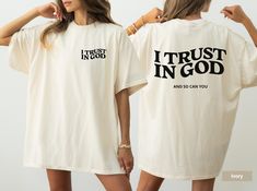 Proclaim your faith with this 'I Trust In God' religious Christian t shirt. Carefully crafted with 100% ring-spun cotton, Comfort Colors T shirts are available in 56 trendy colors and unisex adult sizing to fit everyone's style. Garments are dyed adding soft color and comfortable texture. Double-needle stitching without side seams adds durability to maintain the tee shirts tubular shape. As a relaxed fit, this minimalist religious tshirt is perfect for sharing the christian faith.  Comfort Color Religious Tshirt, Trust In God, Oversize Tee, Trust In The Lord, T Shirt Oversize, Christian T Shirt, Comfort Colors Shirt, Christian Shirt, Comfort Color