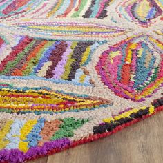 a multicolored area rug on the floor