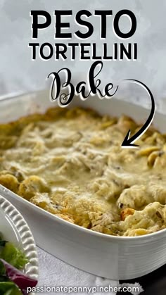 a close up of a casserole dish with text overlay