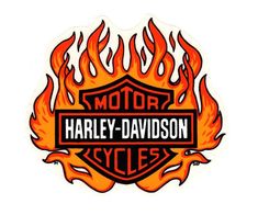 the harley davidson logo is shown in red and orange flames on a white background with text that reads, $ 11