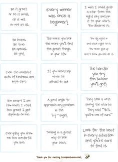 handwritten note cards with the words, every winner was once a beginner's guide