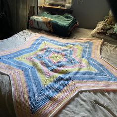 Crochet star blanket 
About the size of a throw  
In the picture it’s on a queen size bed for reference
Open to offers:) Star Shaped Crochet Blanket, Crochet Star Blanket, Blanket Inspiration, Crochet Star, Star Blanket, Crochet Stars, Queen Size Bed, Crochet Inspo, Slipknot