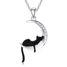 PRICES MAY VARY. 💎【Diamond Cat and Moon Necklace】this pendant necklace featuring a cat sleeping on a crescent moon makes a lovely companion wherever your dreams may take you. the cute black cat and moon pendant with sparkling diamonds makes you more attractive, LWXIE diamond moon and cat necklace is an ideal gift for women and girls. 💎【Lab Grown Diamonds】our 0.089 cttw diamond moon black cat necklace uses lab grown diamonds which have the same visual and chemical components, making them identi Black Cat Necklace, Cat And Moon, Diamond Cat, Moon Black, Unicorn Necklace, Diamonds Jewelry, Moon Pendant Necklace, Cat Sleeping, Cat Necklace