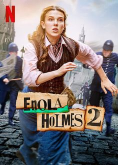 the movie poster for enola holmes 2 is shown in english and spanish