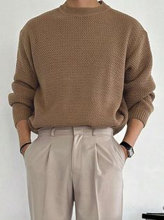 Men’s Neutral Style, Tan Outfit Men, Business Casual Outfits Men Work Attire, Makeup To Look Older, Men's Fall Fashion, Men Fall Outfits, Sweater Outfits Men, Mens Smart Casual Outfits, Shein Men