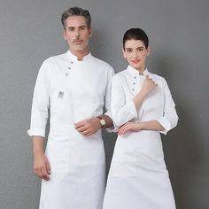 Chef Uniforms Long-sleeved Men and Women Hotel Canteen Work Clothes Cake Baker Kitchen Work Uniforms Chef Jacket and Apron, Men's, Size:4XL, White Baker Uniform, Female Chef Uniform, Baker Outfit Apron, Chef Coat Design For Women, Chef Coats, White Apron Chef, Professional Aprons Chefs, Bakers Kitchen, Chef Jackets