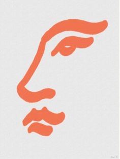 an orange and white drawing of a woman's face with her eyes closed to the side