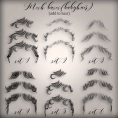 a set of mustaches with different hair styles and numbers for each man's face