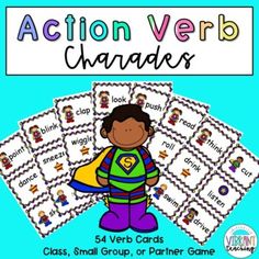 an action verbe game with the words and pictures for each child's name