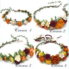 Embrace the beauty of autumn with our Fall Flower Crown!  This stunning flower crown captures the essence of the fall season with an arrangement of warm-hued blooms and foliage, creating a crown that radiates the rich colors of autumn. Each carefully chosen flower and foliage intertwine to form a crown that embodies the charm of the season. Perfect for autumn weddings, harvest festivals, or outdoor events, this crown adds a touch of nature's beauty to your look, enhancing your appearance with the rustic allure of fall. The blend of warm hues, from deep oranges to golden yellows and s, infuses the crown with an earthy and cozy vibe, evoking the crisp beauty of autumn landscapes. Our crown is thoughtfully designed with adjustable ribbons, comfortable base that ensures a secure fit throughout Fall Flower Crown Diy, Autumn Flower Crown, Maternity Hair, Fall Crown, Fall Flower Crown, Red Flower Crown, Harvest Festivals, Autumn Weddings, Diy Flower Crown