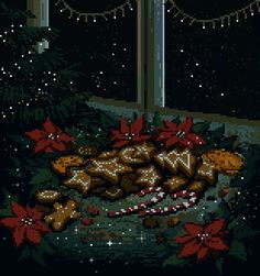 an image of a christmas scene in pixel art