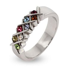 Crafted with 8 custom CZ birthstones of your choice set in a criss cross silver pattern, the 8 Stone Engravable Birthstone Mother's Ring is exquisite. Nana Ring, White Gold Engagement Rings Vintage, Custom Birthstone Ring, Mother's Ring, Mothers Ring, Jewelry For Kids, X Design, Family Rings, Best Friend Jewelry