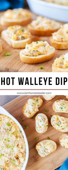 hot walleye dip recipe with crackers and cheese in the middle on a cutting board