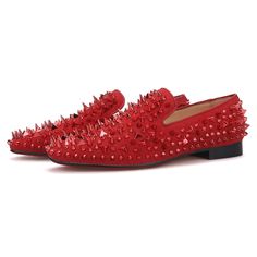 Red Loafer Red Rhinestones Rivets Flat Red Dress Shoes, Black Velvet Shoes, Prom Men, Party Flats, Tee Outfits, Black Patent Leather Flats, Red Loafers, Red Gothic, Shoes Prom