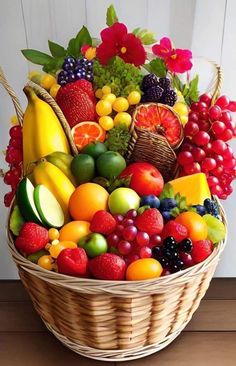 a basket filled with lots of different types of fruit