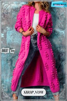 Pompon Crochet Duster Cardigan Chic Long Pink Cardigan, Chic Pink Winter Sweater Coat, Pink Sweater Coat For Spring, Long Pink Sweater Coat For Fall, Pink Long Sweater Coat For Fall, Trendy Long Pink Outerwear, Long Pink Sweater Coat For Spring, Crochet Duster, Trendy Cardigans