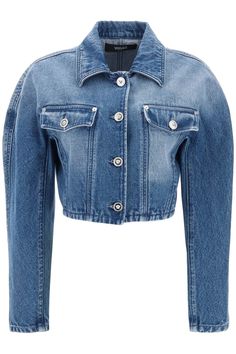 1D030 VERSACE  CROPPED DENIM JACKET Versace Jacket, Versace Blue, Jacket Fabric, Jacket Denim, Kimono Sleeves, Cropped Denim Jacket, Denim Jacket Women, Versace Jeans, Kimono Sleeve