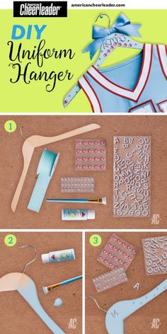 the instructions to make a diy uniform hanger with plastic bottles and glues