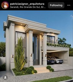 a car is parked in front of a two story house with an attached carport