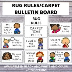 the rug rules / carpet bulletin board is shown with images of children's faces