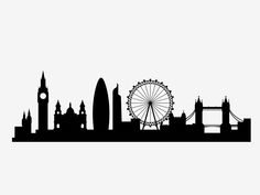 the london skyline is shown in black on a white background, with a ferris wheel