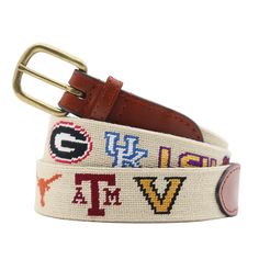 Show off your favorite things in life with our iconic needlepoint belts! As elegant as they are casual, our belts are the perfect accessory to help you stand out from the crowd. Our 100% hand-stitched belt measures 1.25" in width and is lined with full grain, Italian leather and is finished with a solid brass buckle. Each belt is packaged in a handmade wooden gift box. Classic Adjustable Embroidered Belt, Casual Brown Embroidered Belt, Belt Ideas, Donut Pattern, Needlepoint Belts, Childrens Shop, Sunglasses Strap, Bit Loafers, Custom Belt