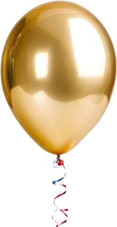 a gold balloon with streamers attached to it