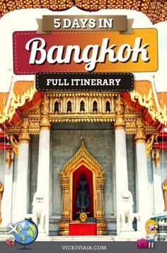 the front cover of 5 tags in bangkok with an image of a building and statues