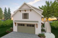 this is an artist's rendering of a two - car garage with stairs to the second floor