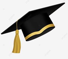 a black and gold graduation cap with a tassel on it's side, flying through the air