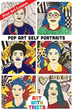 pop art self portraits with the words pop art lesson