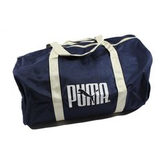 Vintage 90s Puma Spell Out Weekender Duffel Bag Duffel Bag New Measurements: 18 inches wide 13 inches top to bottom Canvas Navy Blue and Cream/White US Shipping is FREE Canada is $15 and International is $24  Check out my other items for sale in my store! GR Blue Duffle Bag, Vintage Duffel Bag, Duffle Bag Aesthetic, Cheap Blue Adidas Bags, Y2k Duffle Bag, Cheap Blue Sporty Duffle Bag, 70s Duffle Bag, Adidas Vintage Airliner Bag, Track Bag