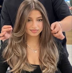 Cool Ashy Brunette, Light Brown With Ashy Highlights, Lightly Curled Hair Long, Frosty Brown Hair, Warm Light Brown Hair With Highlights, Full Balayage Hair, Frosted Brown Hair, Brown Hair With Warm Blonde Highlights