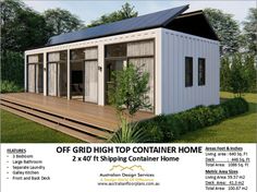 an advertisement for a shipping container home