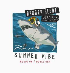 an image of a shark with goggles on it's head and the words danger alert deep sea